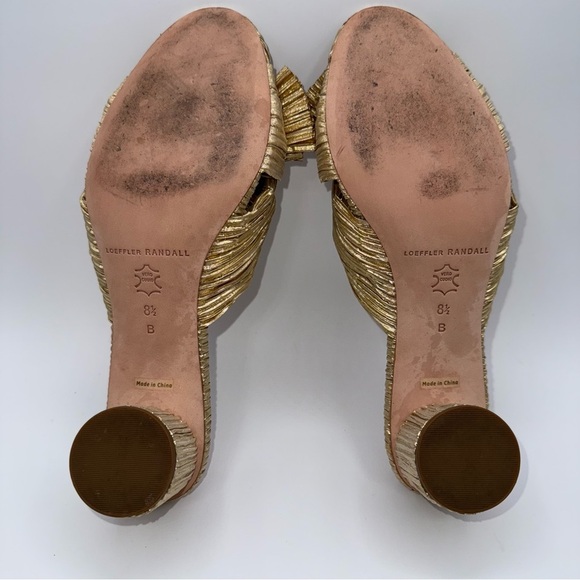 Loeffler Randall Emilia Gold Pleated Bow Heel Sandal Sz 8.5 B Stunning! - Picture 10 of 11